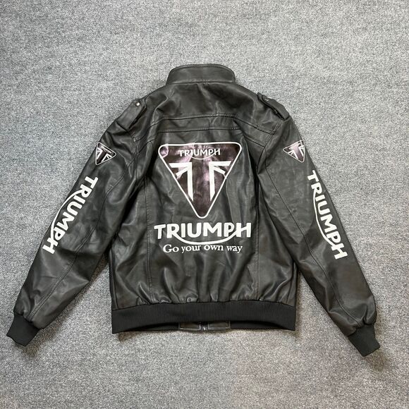 Triumph Jacket Mens XL Gotham Grey Faux-Leather Motorcycle Biker Bomber *READ - Picture 2 of 10